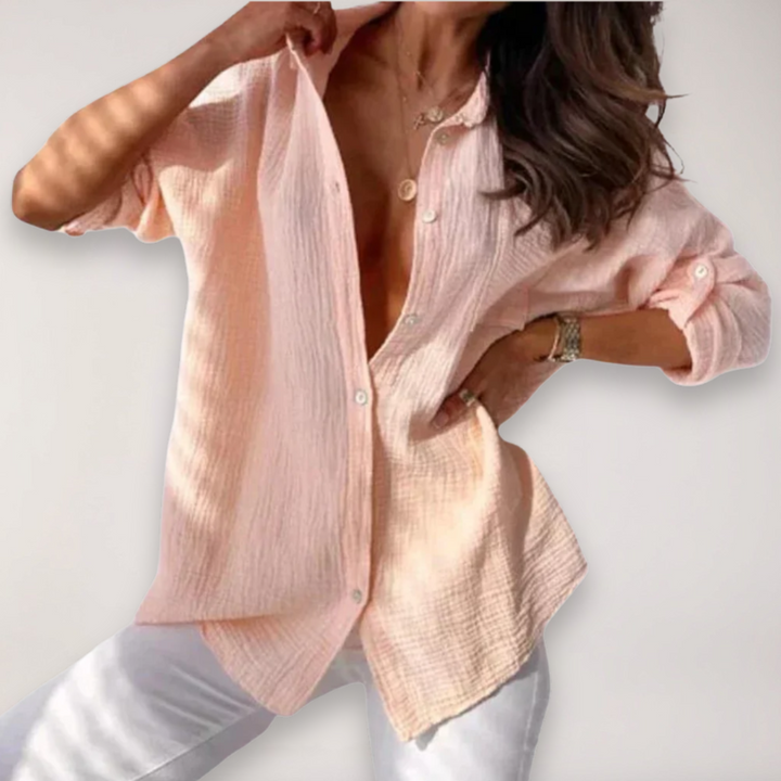 Evarra | Women's Roll-Up Sleeve Button Summer Blouse