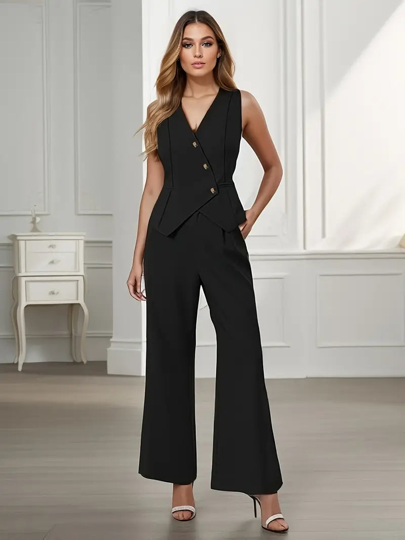 Chloette | Women's Sleeveless Vest & Wide Leg Trousers Set