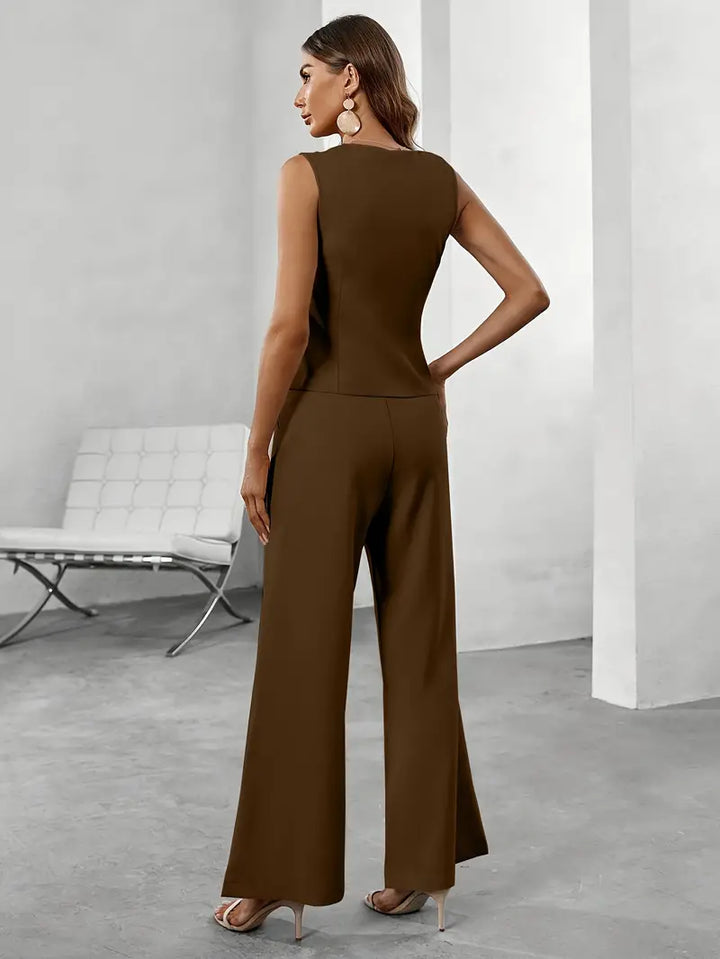 Chloette | Women's Sleeveless Vest & Wide Leg Trousers Set
