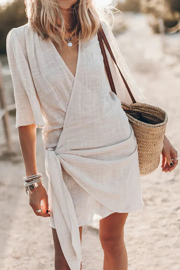 Demetria | Women's Wrap Tie Waist Mini Summer Dress