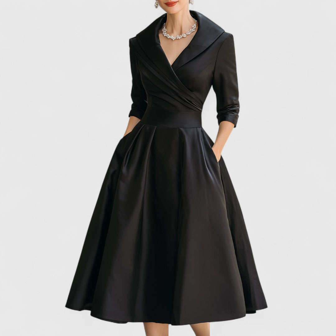 Zaphielle | Women's Elegant V-Neck Midi Dress