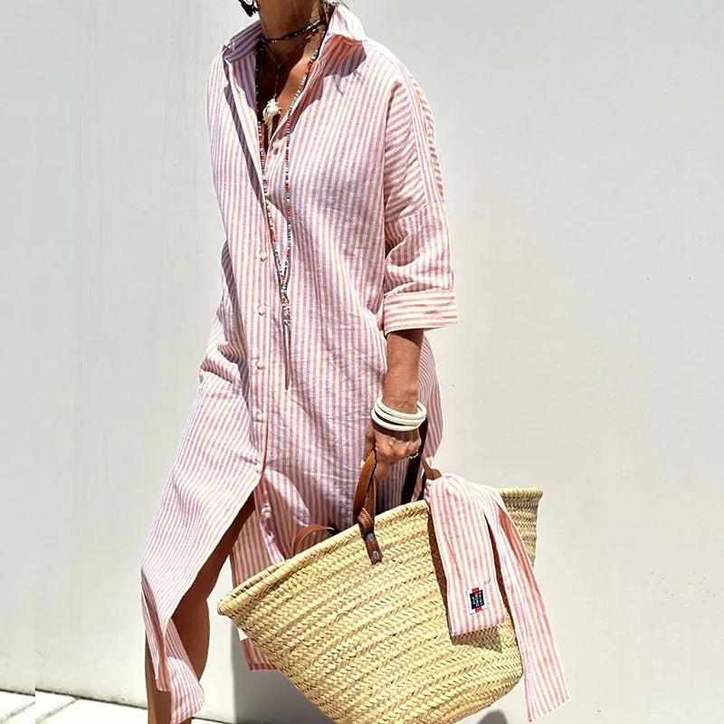 Kerensa | Women's Striped Button-Up Shirt Maxi Dress