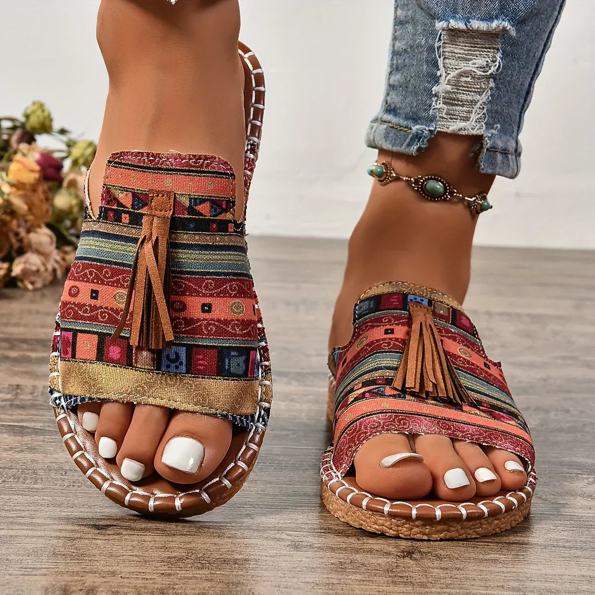 Fionnuala | Women's Boho Tassel Slide Sandals