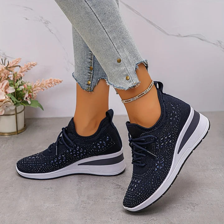 Xireya | Women's Rhinestone Embellished Knit Sneakers