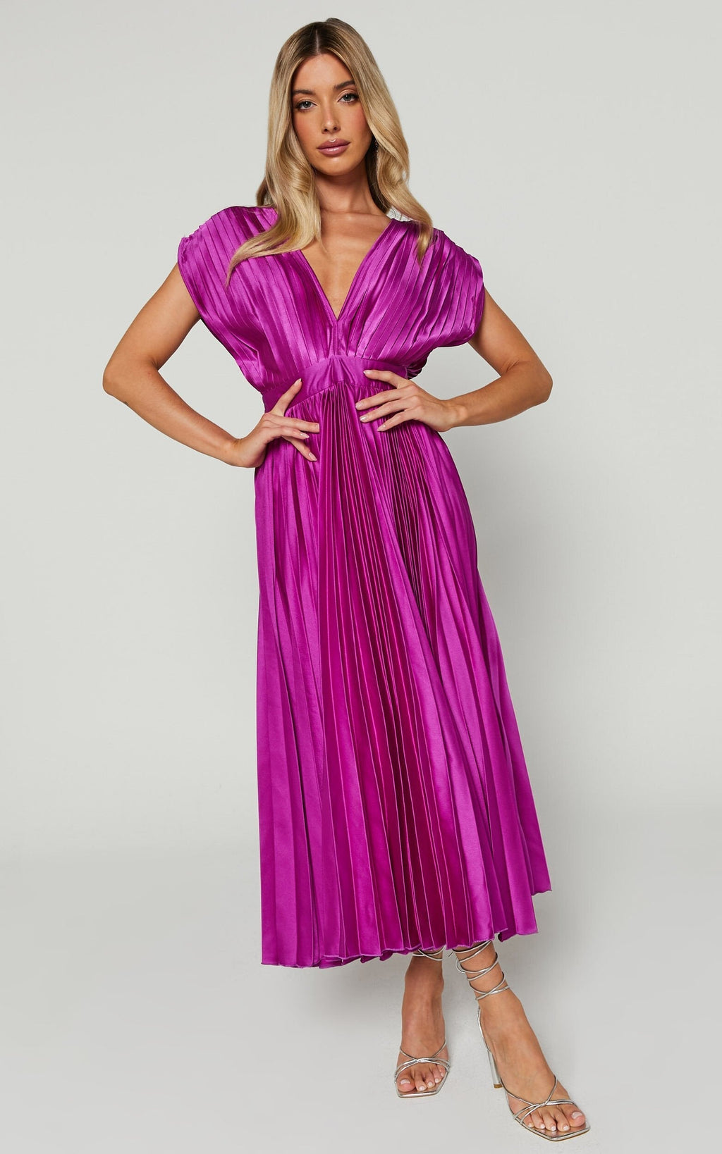 Eulalia | Women's Elegant V-Neck Pleated Midi Dress