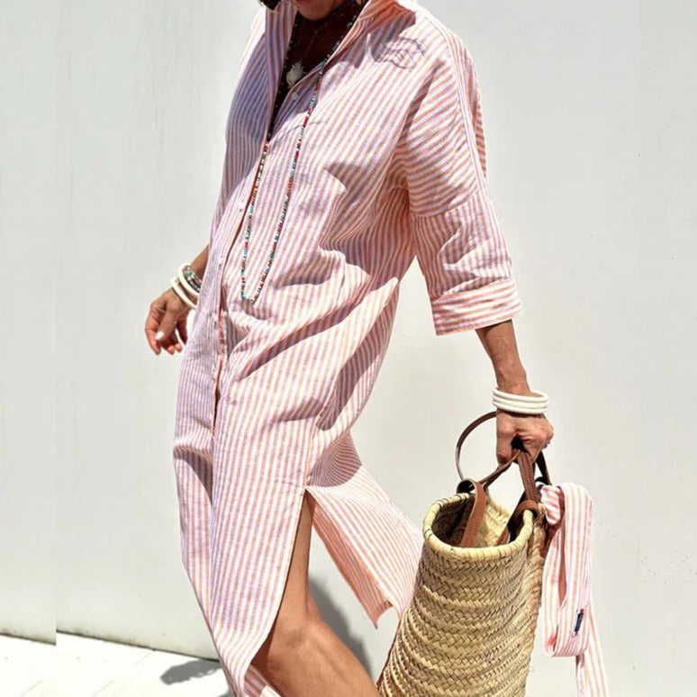 Kerensa | Women's Striped Button-Up Shirt Maxi Dress