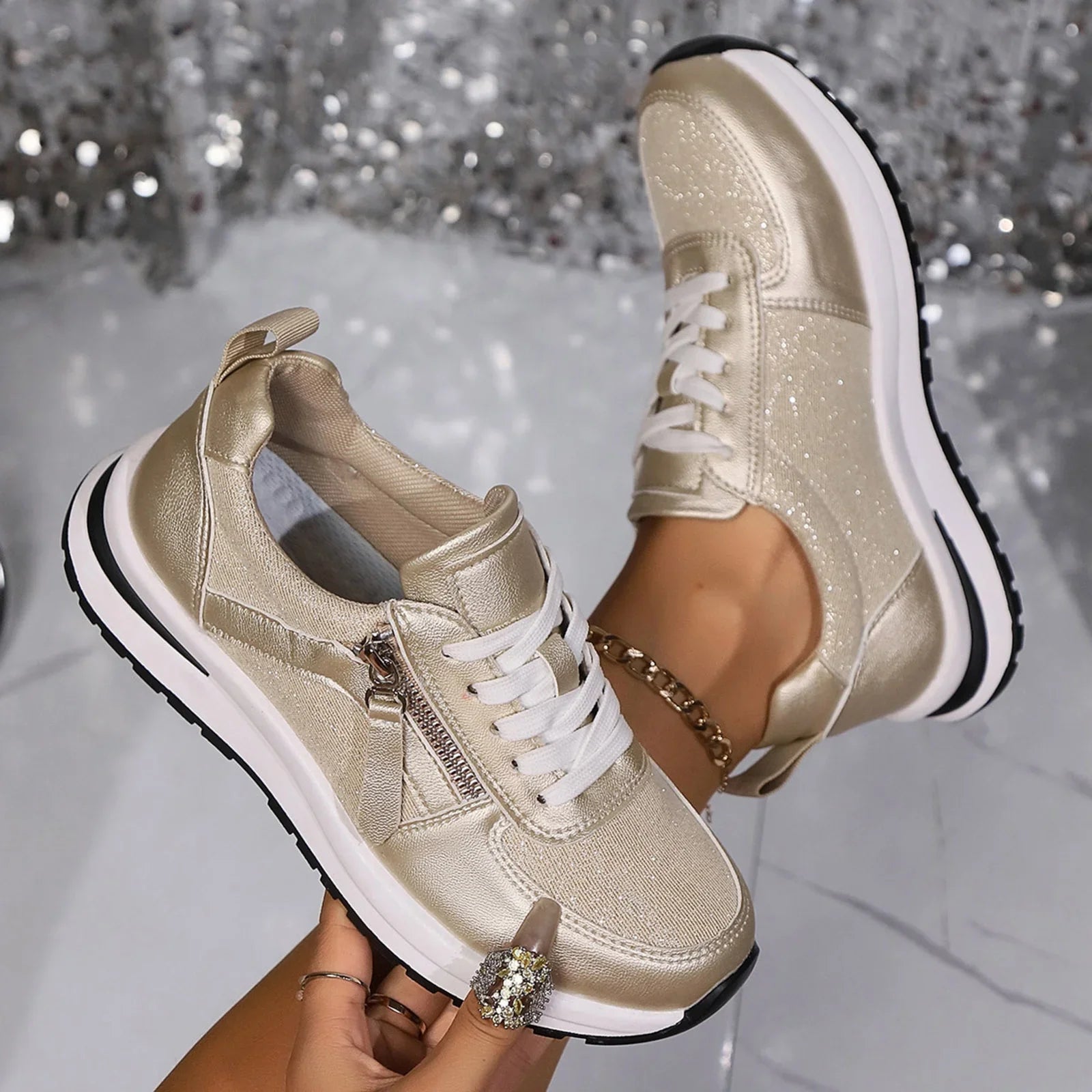Azmira | Women's Side Zip Lace-Up Sneakers