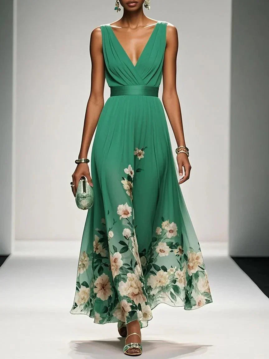 Kitty | Women's Floral Chiffon V-Neck Maxi Dress