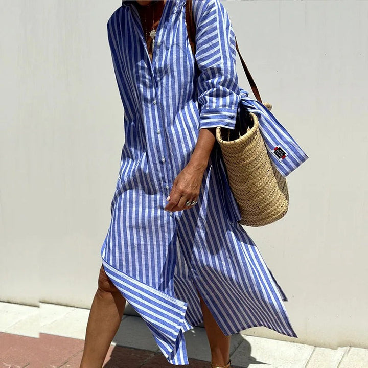 Kerensa | Women's Striped Button-Up Shirt Maxi Dress