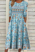 Halcyon | Women's Floral Smocked-Waist Tiered Midi Dress