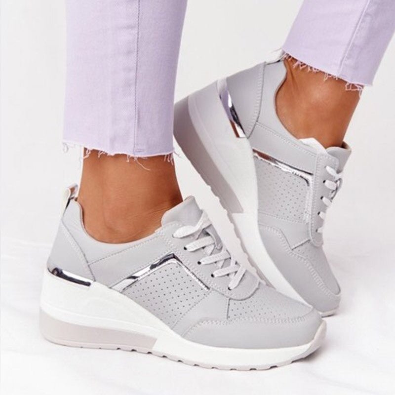 Nythera | Women's Metallic Trim Wedge Lace-Up Sneakers