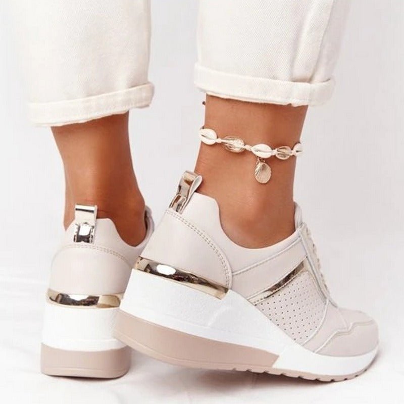 Nythera | Women's Metallic Trim Wedge Lace-Up Sneakers