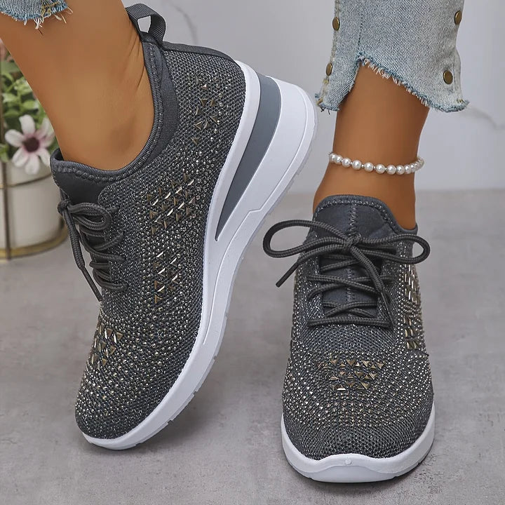 Xireya | Women's Rhinestone Embellished Knit Sneakers