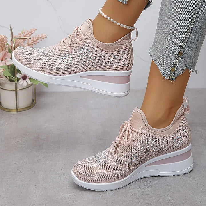Xireya | Women's Rhinestone Embellished Knit Sneakers