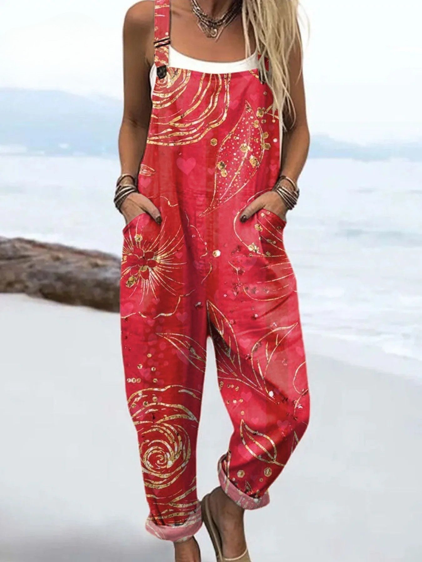 Tamsin | Women's Casual Floral Swirl-Print Dungaree