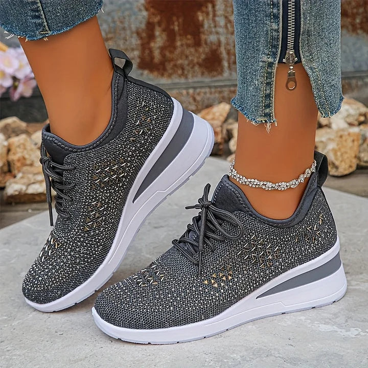 Xireya | Women's Rhinestone Embellished Knit Sneakers