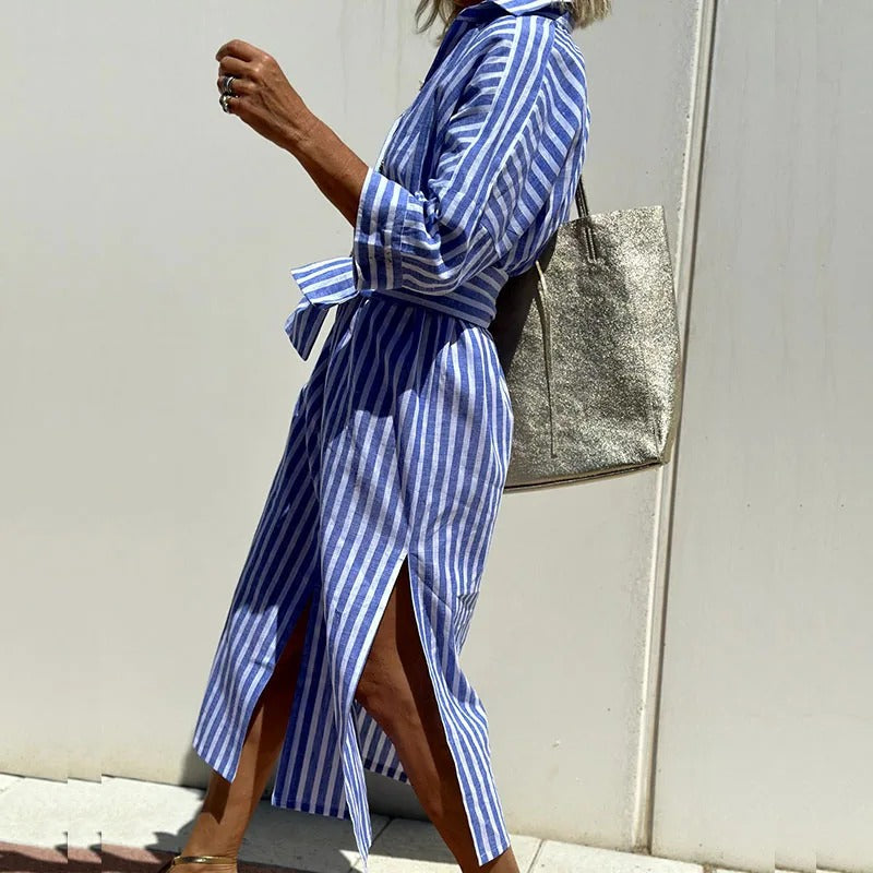 Kerensa | Women's Striped Button-Up Shirt Maxi Dress