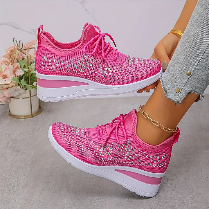 Xireya | Women's Rhinestone Embellished Knit Sneakers