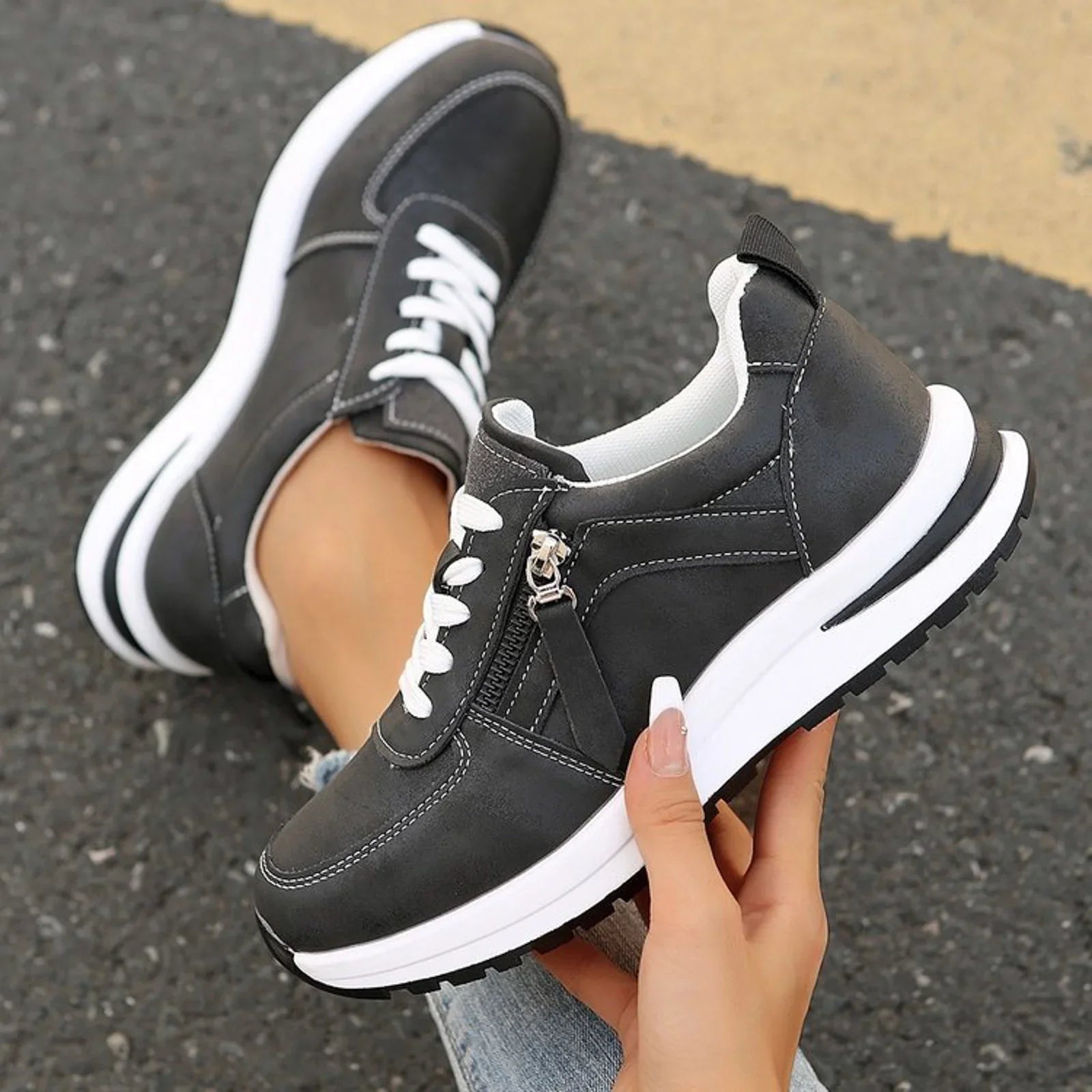 Azmira | Women's Side Zip Lace-Up Sneakers