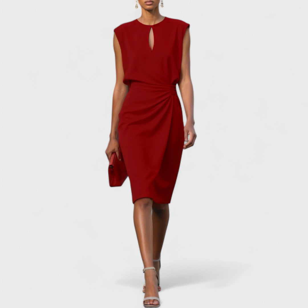 Ulyana | Women's Elegant Keyhole Ruched Midi Dress