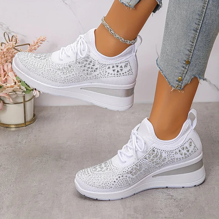 Xireya | Women's Rhinestone Embellished Knit Sneakers