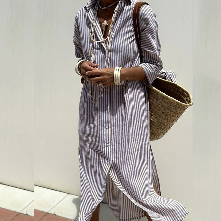 Kerensa | Women's Striped Button-Up Shirt Maxi Dress