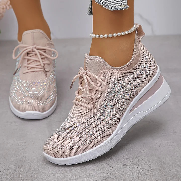 Xireya | Women's Rhinestone Embellished Knit Sneakers