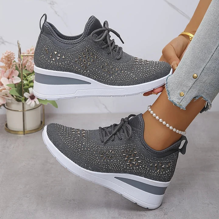 Xireya | Women's Rhinestone Embellished Knit Sneakers