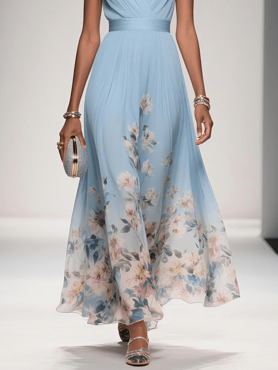 Kitty | Women's Floral Chiffon V-Neck Maxi Dress