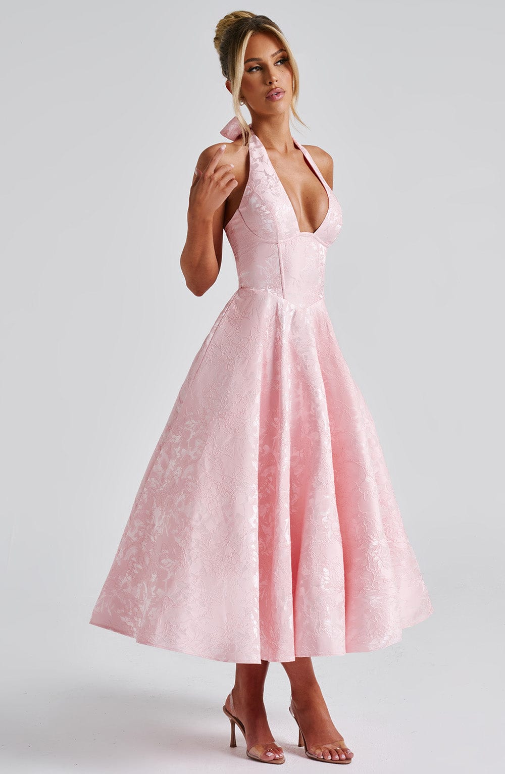Solyra | Women's Halter Neck Flared Midi Dress