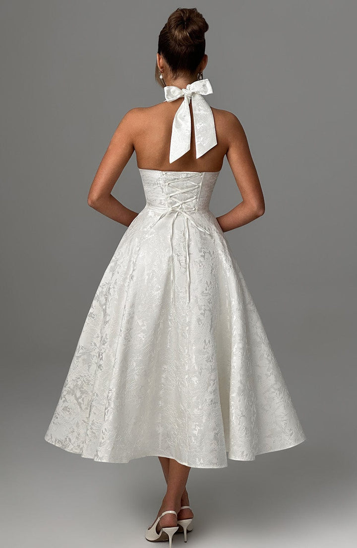 Solyra | Women's Halter Neck Jacquard Midi Dress