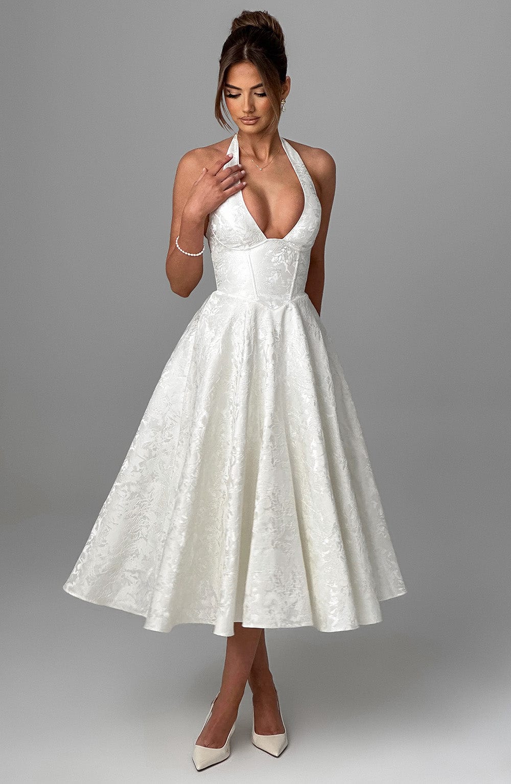 Solyra | Women's Halter Neck Flared Midi Dress
