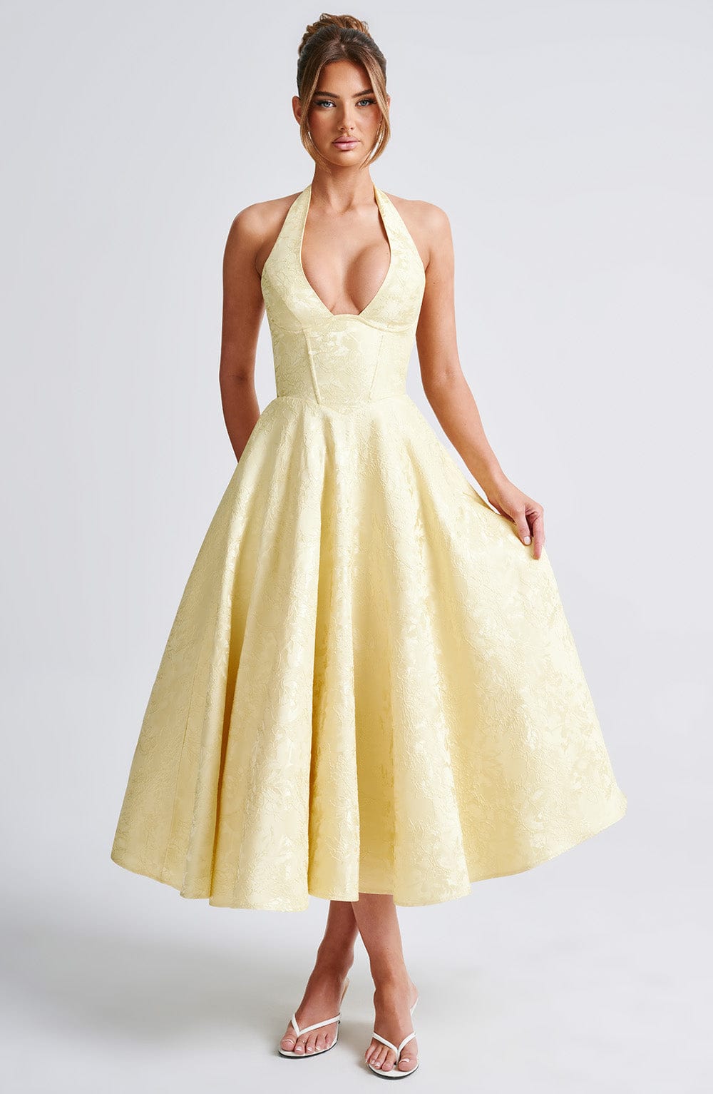 Solyra | Women's Halter Neck Flared Midi Dress