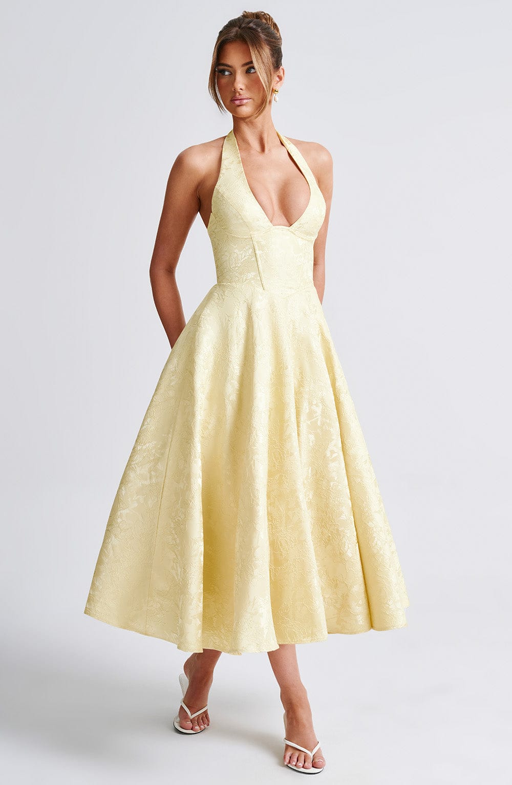 Solyra | Women's Halter Neck Flared Midi Dress
