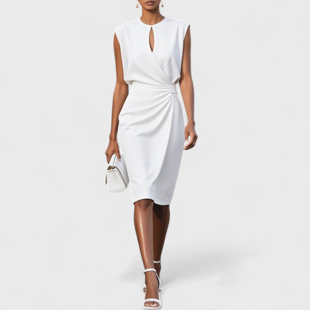 Ulyana | Women's Elegant Keyhole Ruched Midi Dress