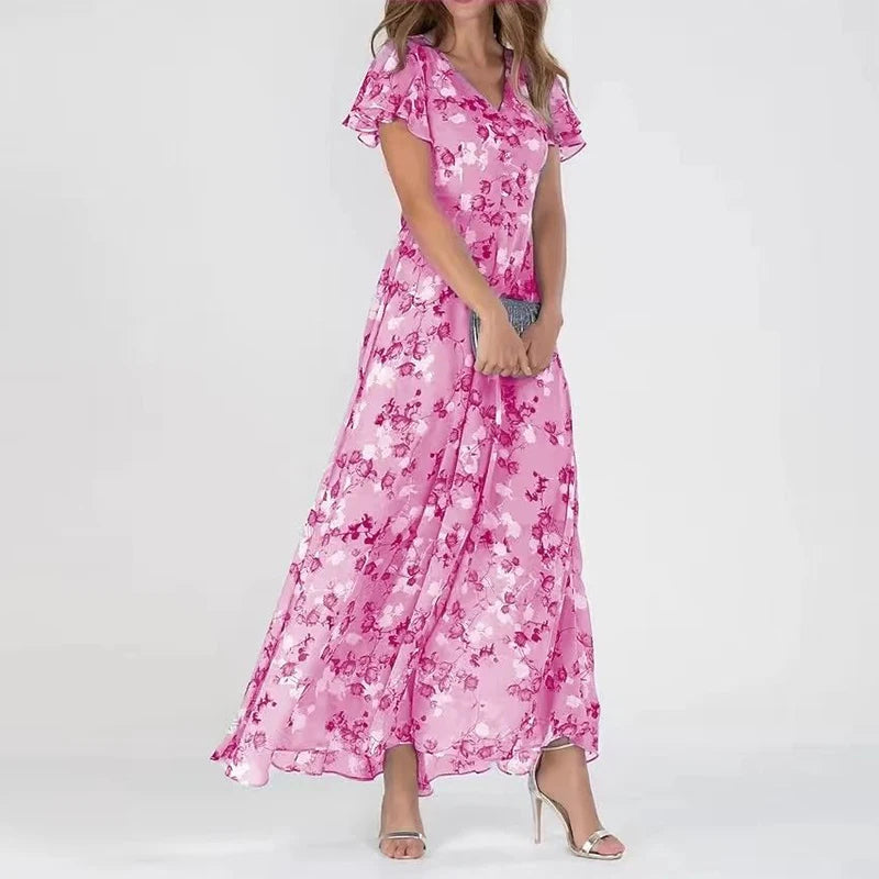 Calloway | Women's Floral Ruffle-Sleeve Wrap Maxi Dress