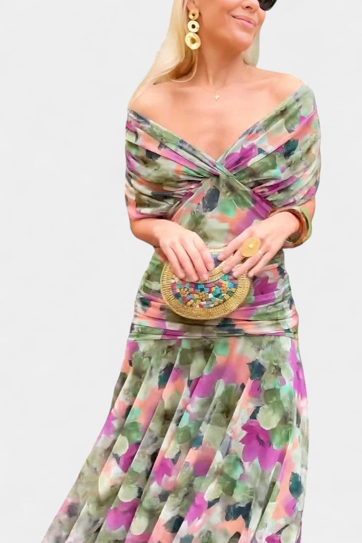 Calirae | Women's Floral V-Neck Midi Dress