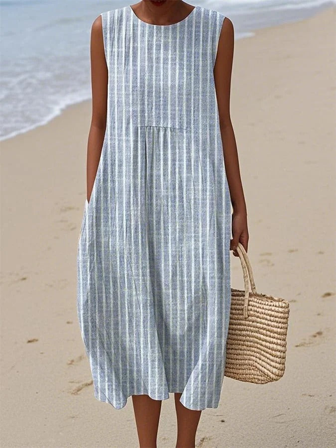 Vion | Women's Elegant Beach Striped Midi Dress