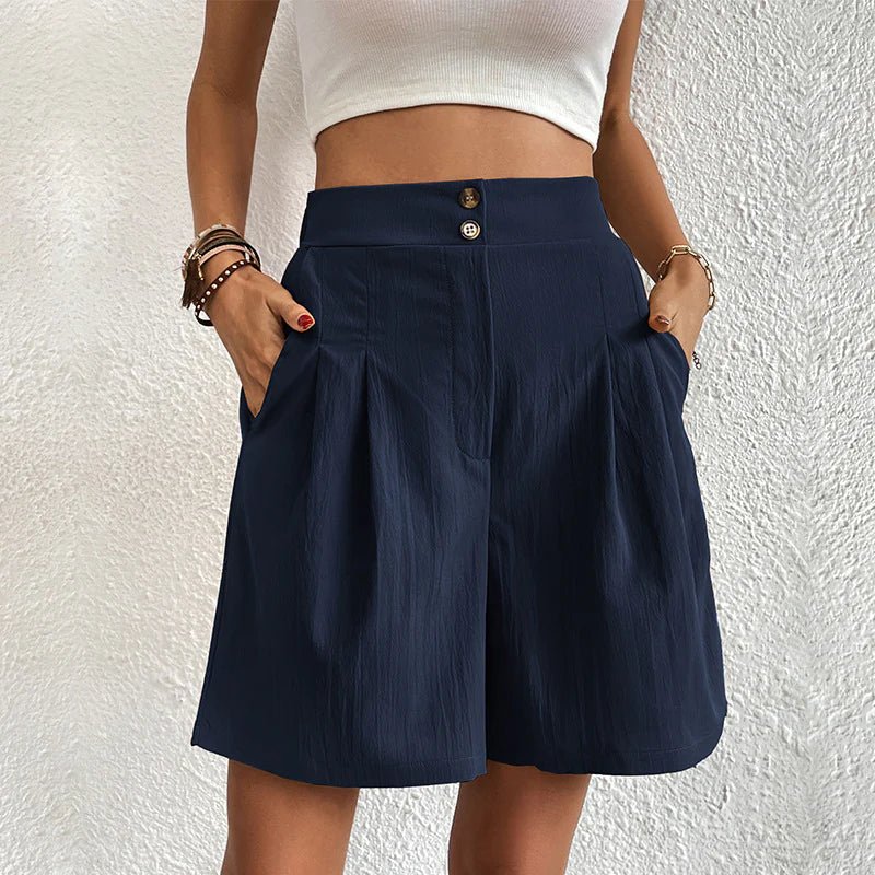 Rosamund | Women's High-Waist Pleated Wide-Leg Shorts