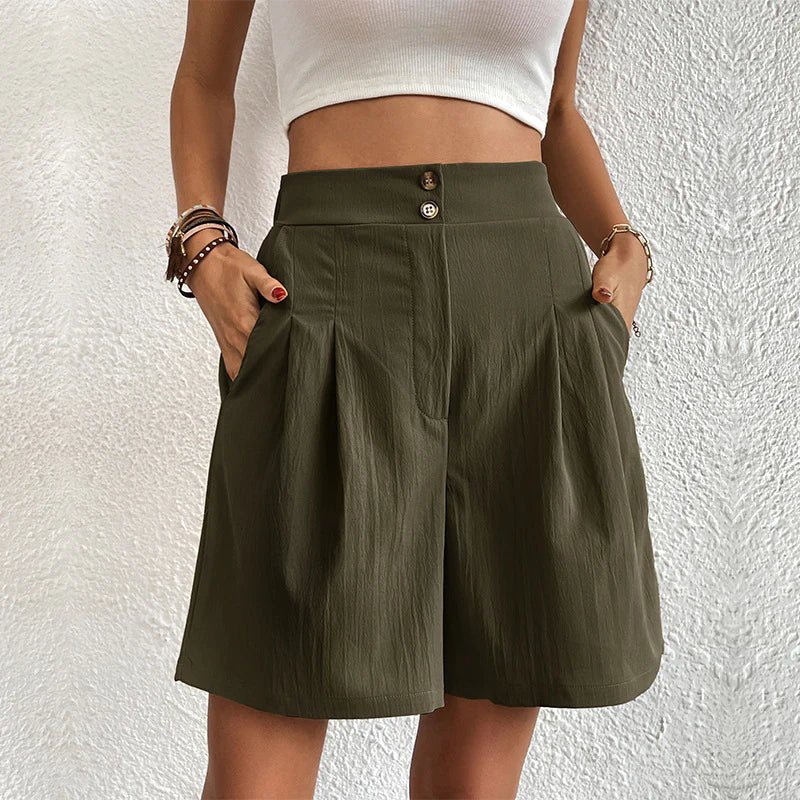 Rosamund | Women's High-Waist Pleated Wide-Leg Shorts