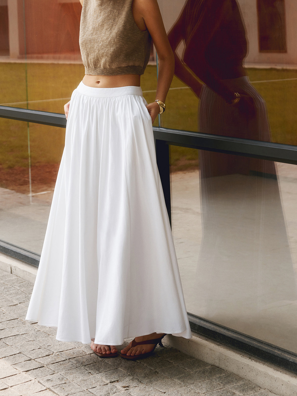 Nathalie | Women's High-Waist Pleated Pocket Maxi Skirt