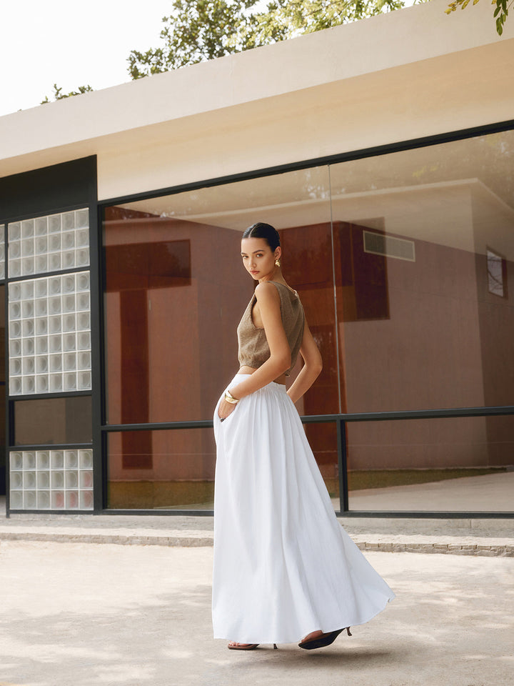 Nathalie | Women's High-Waist Pleated Pocket Maxi Skirt