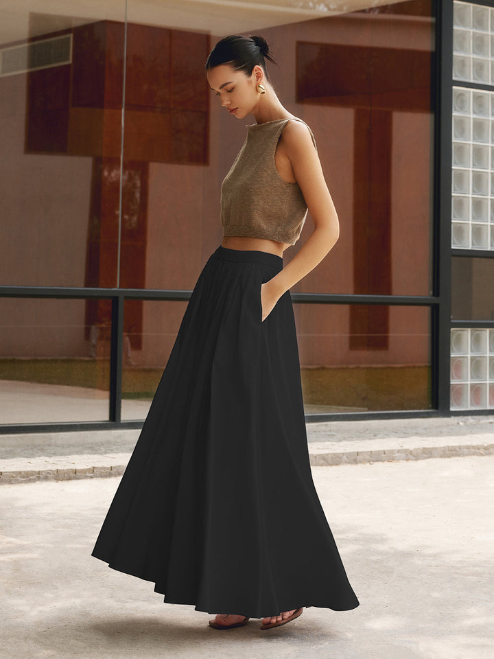 Nathalie | Women's High-Waist Pleated Pocket Maxi Skirt