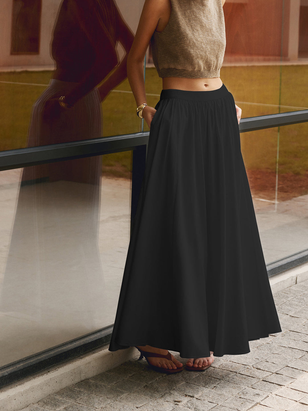 Nathalie | Women's High-Waist Pleated Pocket Maxi Skirt