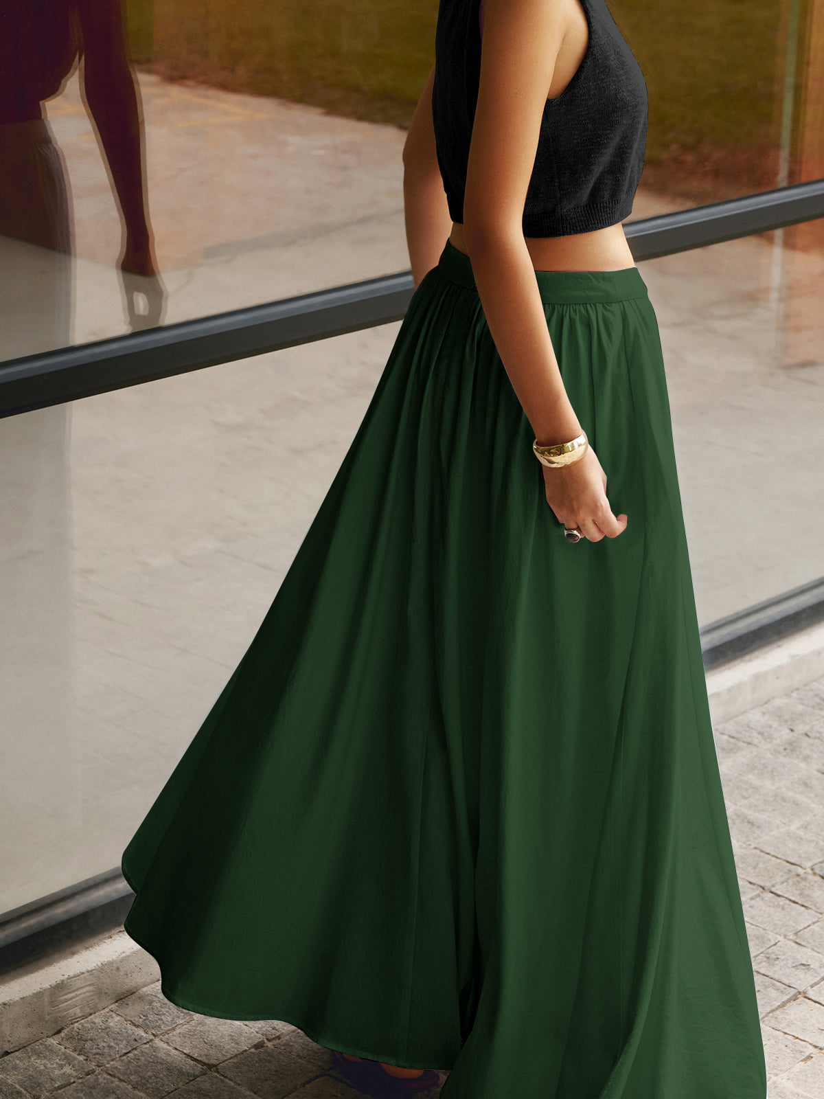 Nathalie | Women's High-Waist Pleated Pocket Maxi Skirt