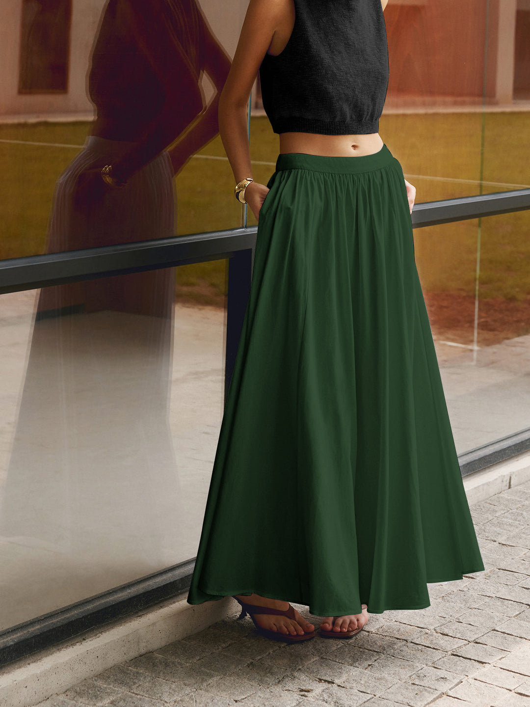 Nathalie | Women's High-Waist Pleated Pocket Maxi Skirt