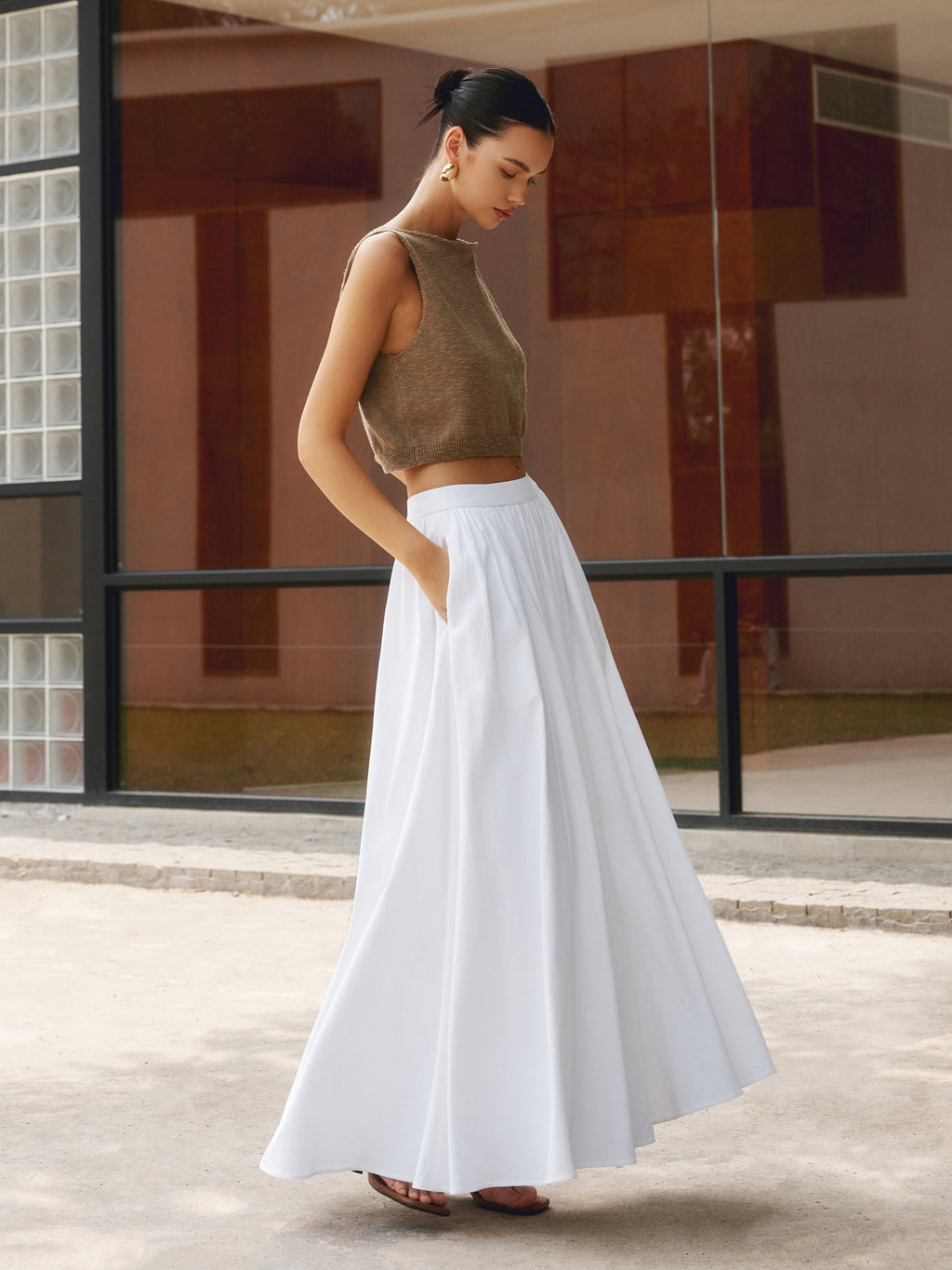 Nathalie | Women's High-Waist Pleated Pocket Maxi Skirt