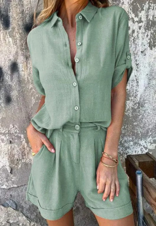 Zola | Women's Casual Button-Up Shorts Set