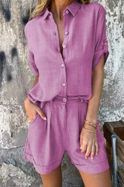 Zola | Women's Casual Button-Up Shorts Set