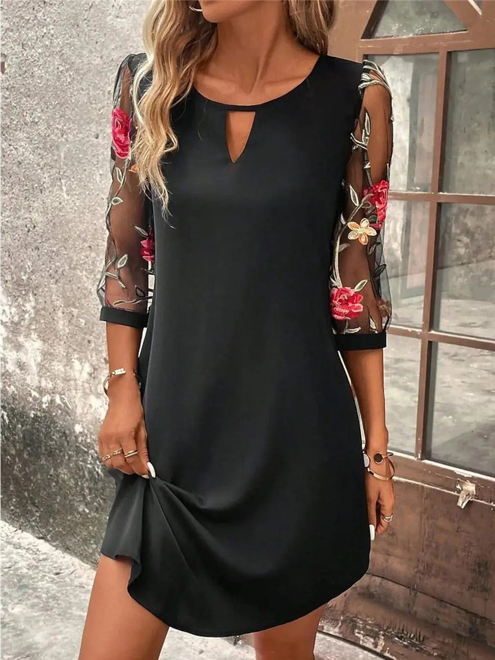 Phaedra | Women's Floral Mesh Sleeve Keyhole Summer Dress